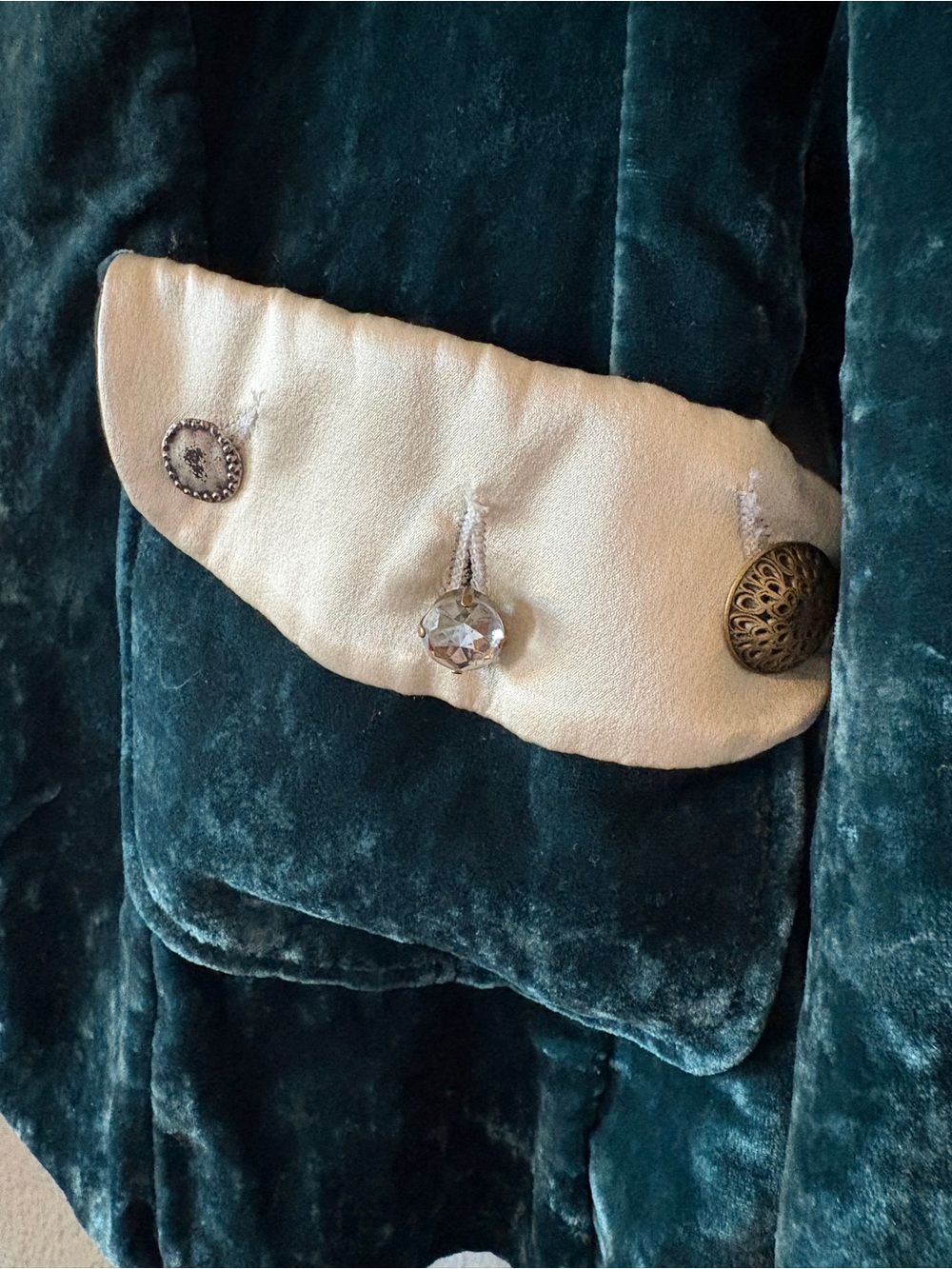 We Are Replay Teal Velvet Blazer with Cream Embroidered & Beaded Trim - Picture 7 of 9